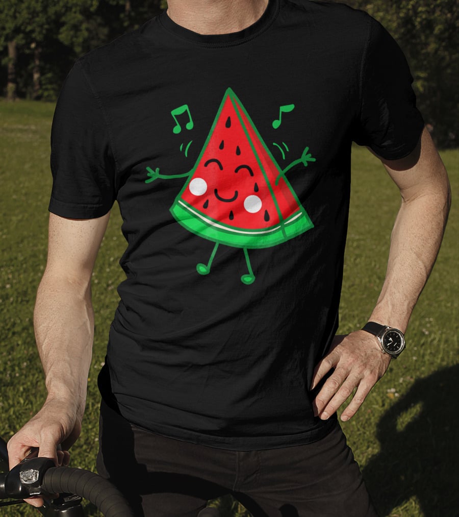 Happy Dancing Watermelon Slice With Musical Notes T-Shirt