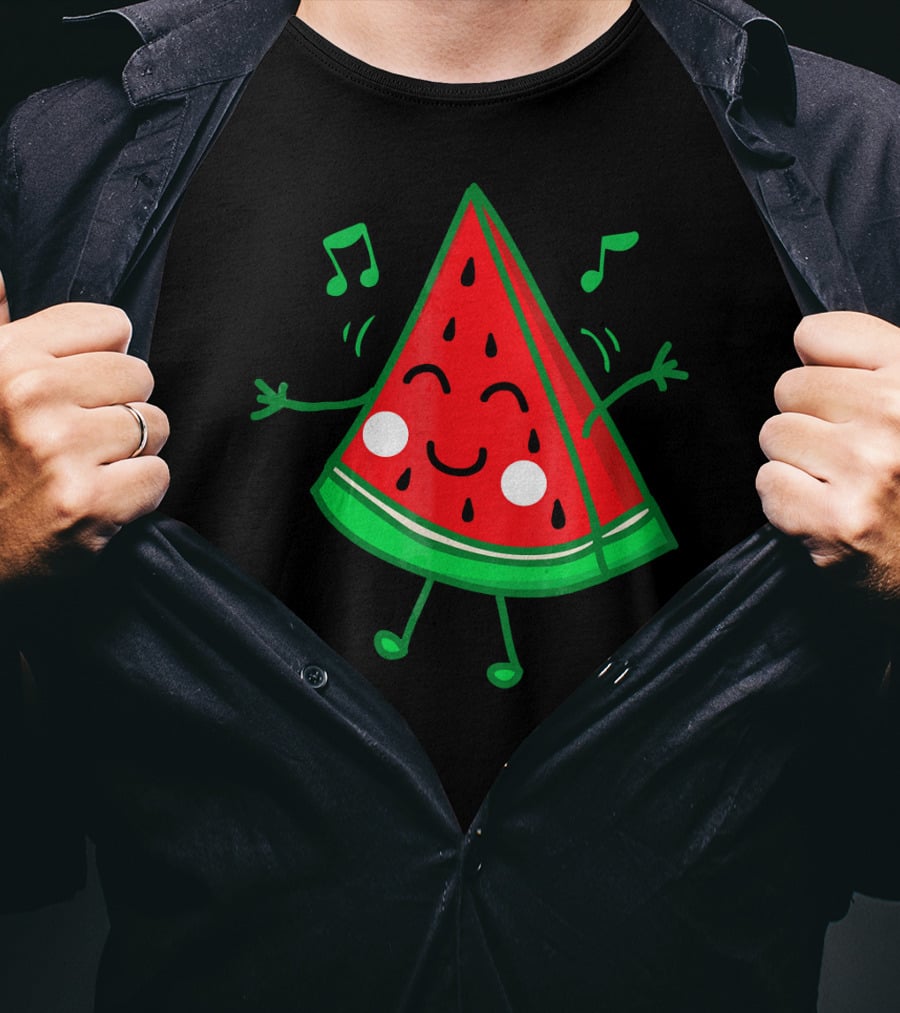 Happy Dancing Watermelon Slice With Musical Notes T-Shirt