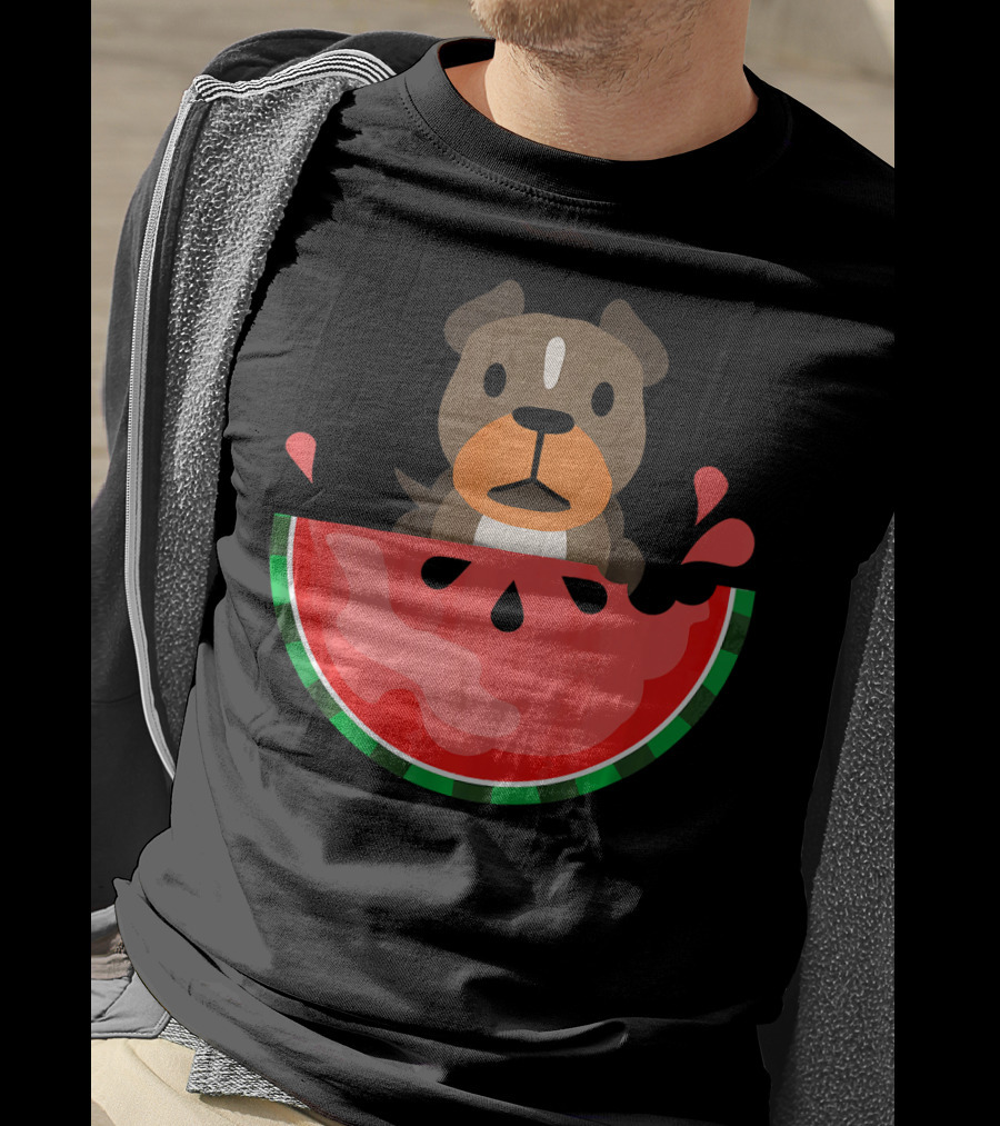Playful Pit Bull In Watermelon Splash For Summer Vibes T-Shirt
