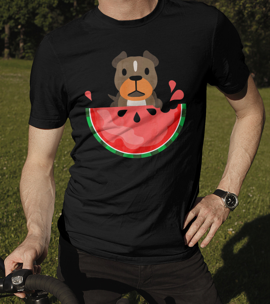 Playful Pit Bull In Watermelon Splash For Summer Vibes T-Shirt