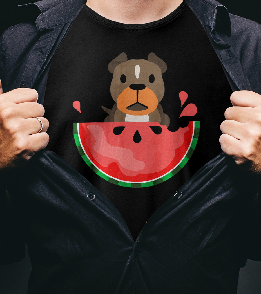 Playful Pit Bull In Watermelon Splash For Summer Vibes T-Shirt