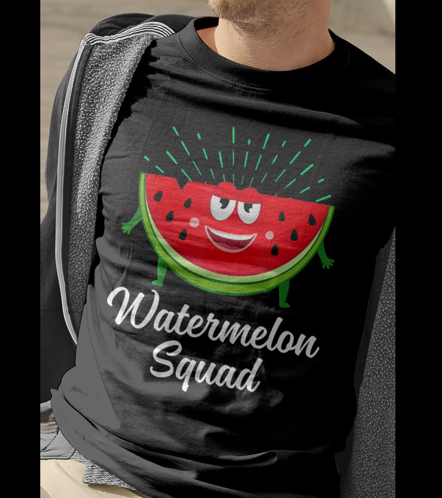 Watermelon Squad Summer Funny Wat Smiling Slice With Arms And Legs T-Shirt
