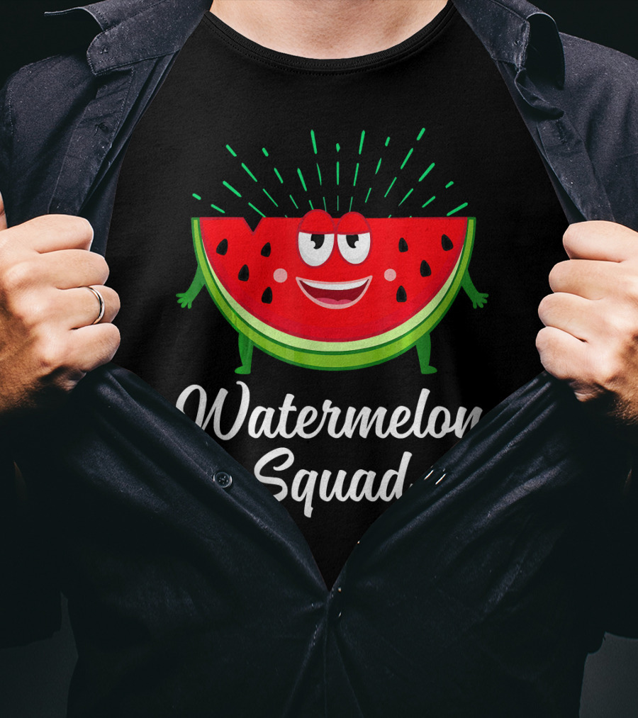Watermelon Squad Summer Funny Wat Smiling Slice With Arms And Legs T-Shirt