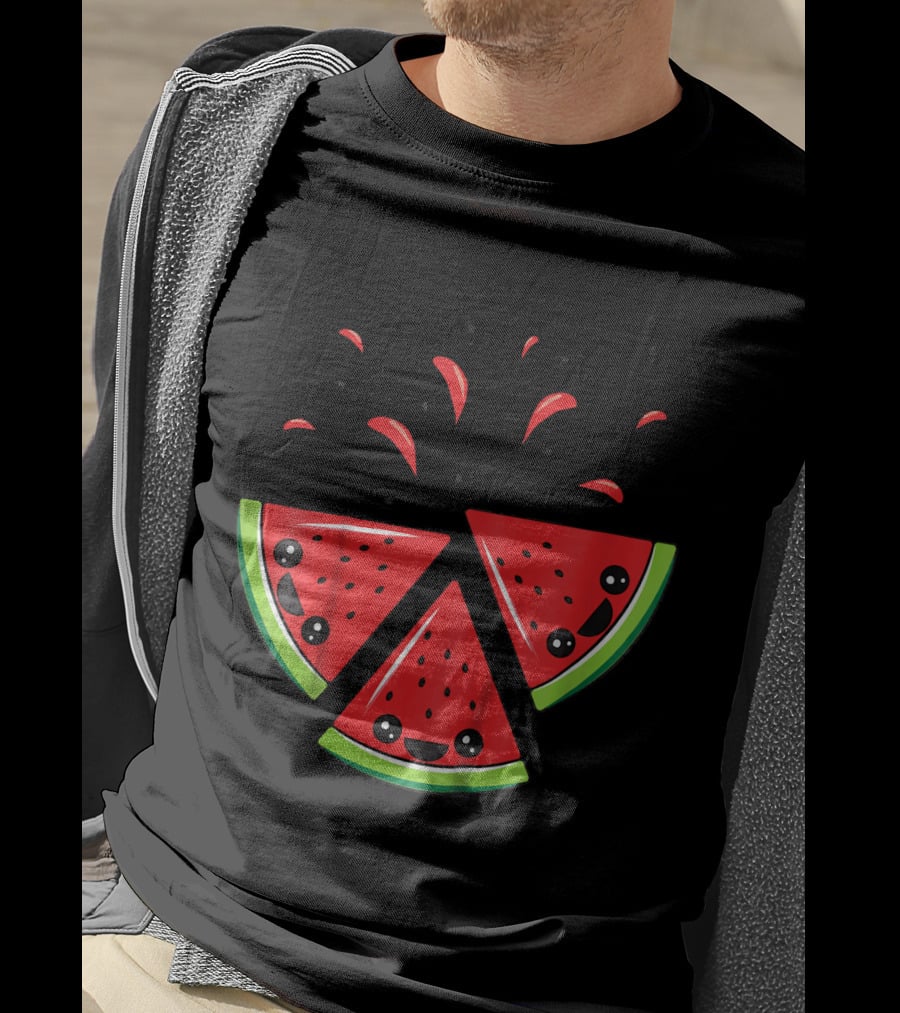 Kids Cute Watermelon Slices With Smiling Faces And Seeds T-Shirt