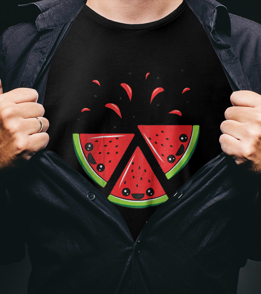 Kids Cute Watermelon Slices With Smiling Faces And Seeds T-Shirt