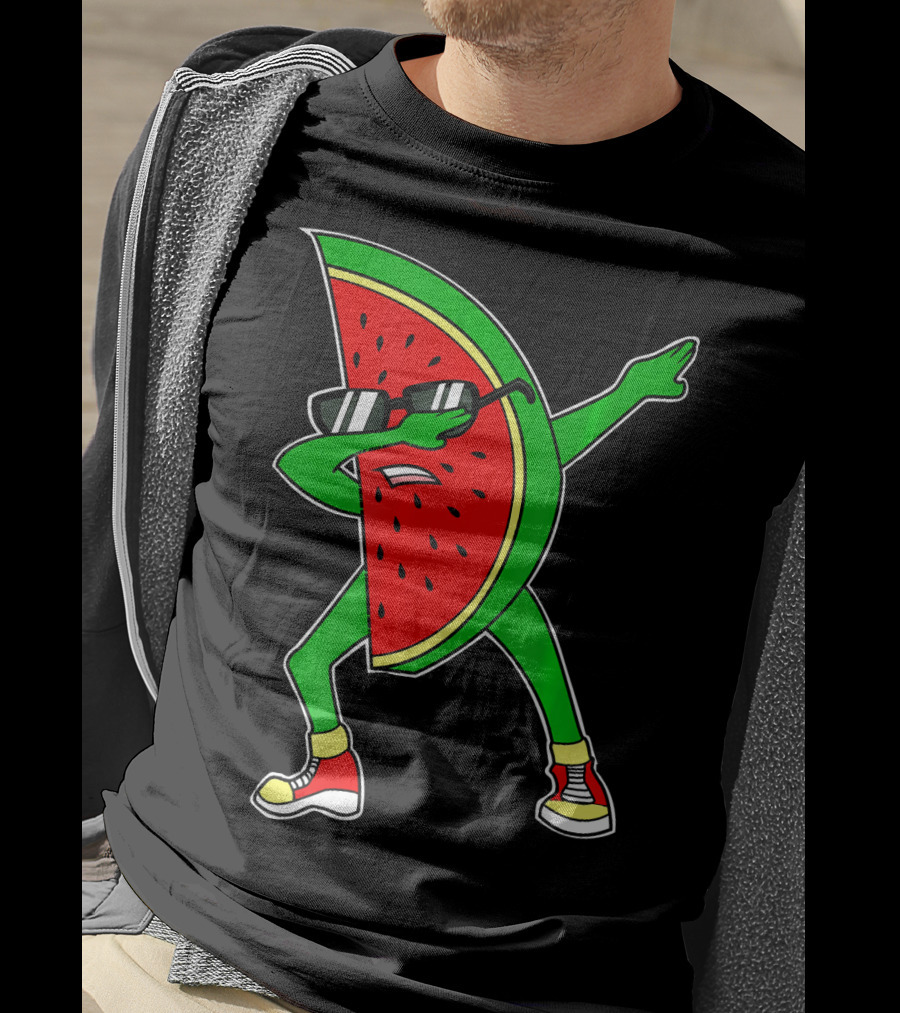 Watermelon Dabbing Wearing Sunglasses And Sneakers T-Shirt