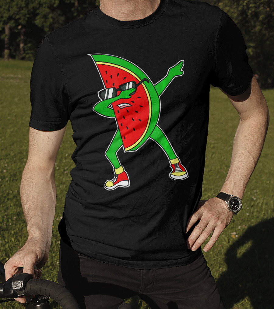 Watermelon Dabbing Wearing Sunglasses And Sneakers T-Shirt