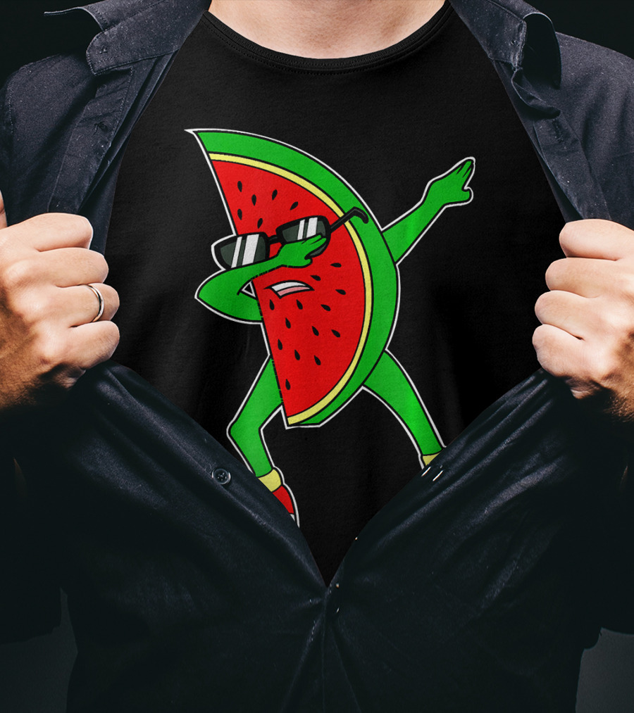 Watermelon Dabbing Wearing Sunglasses And Sneakers T-Shirt