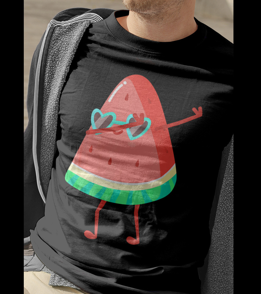 Dabbing Watermelon Wearing Heart Sunglasses Fruit Lover T-Shirt