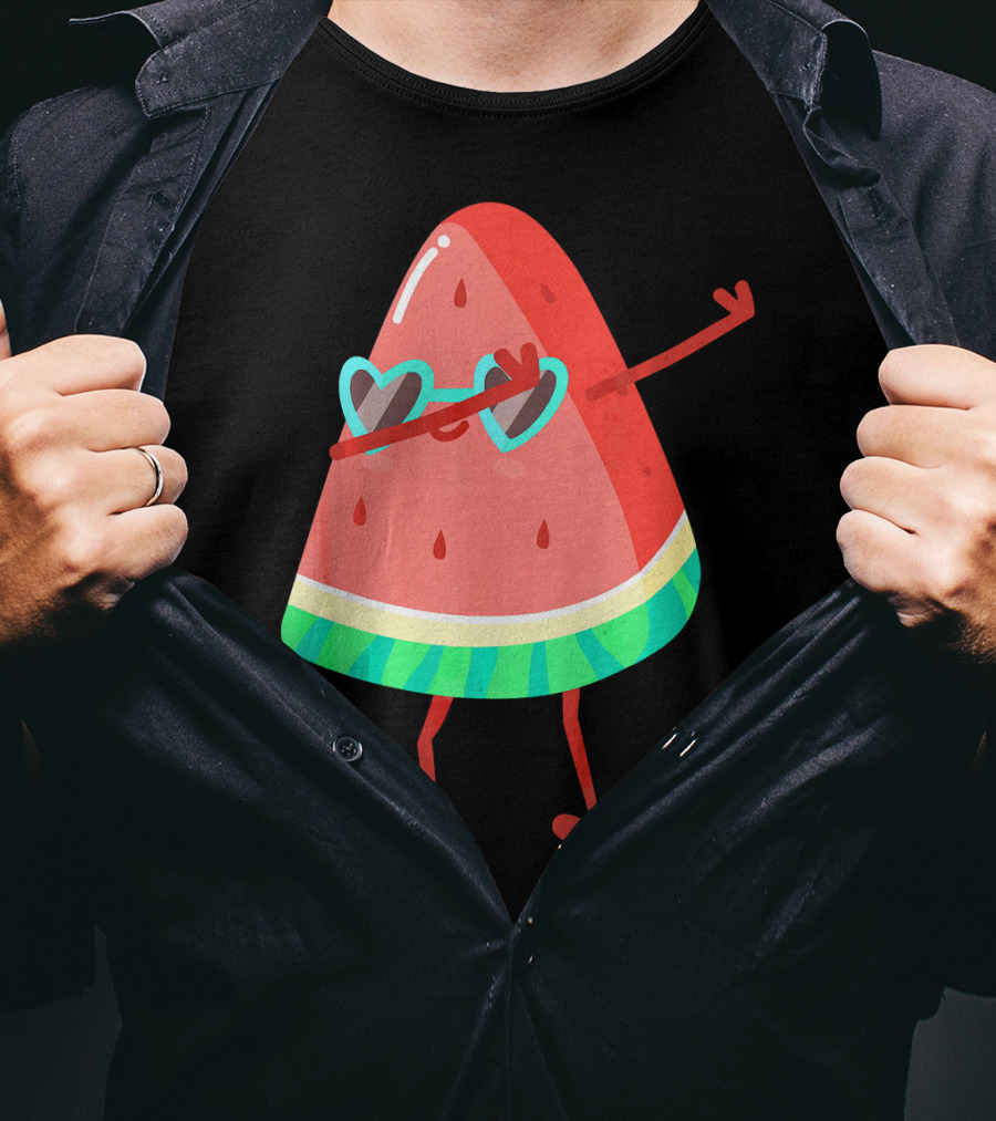 Dabbing Watermelon Wearing Heart Sunglasses Fruit Lover T-Shirt