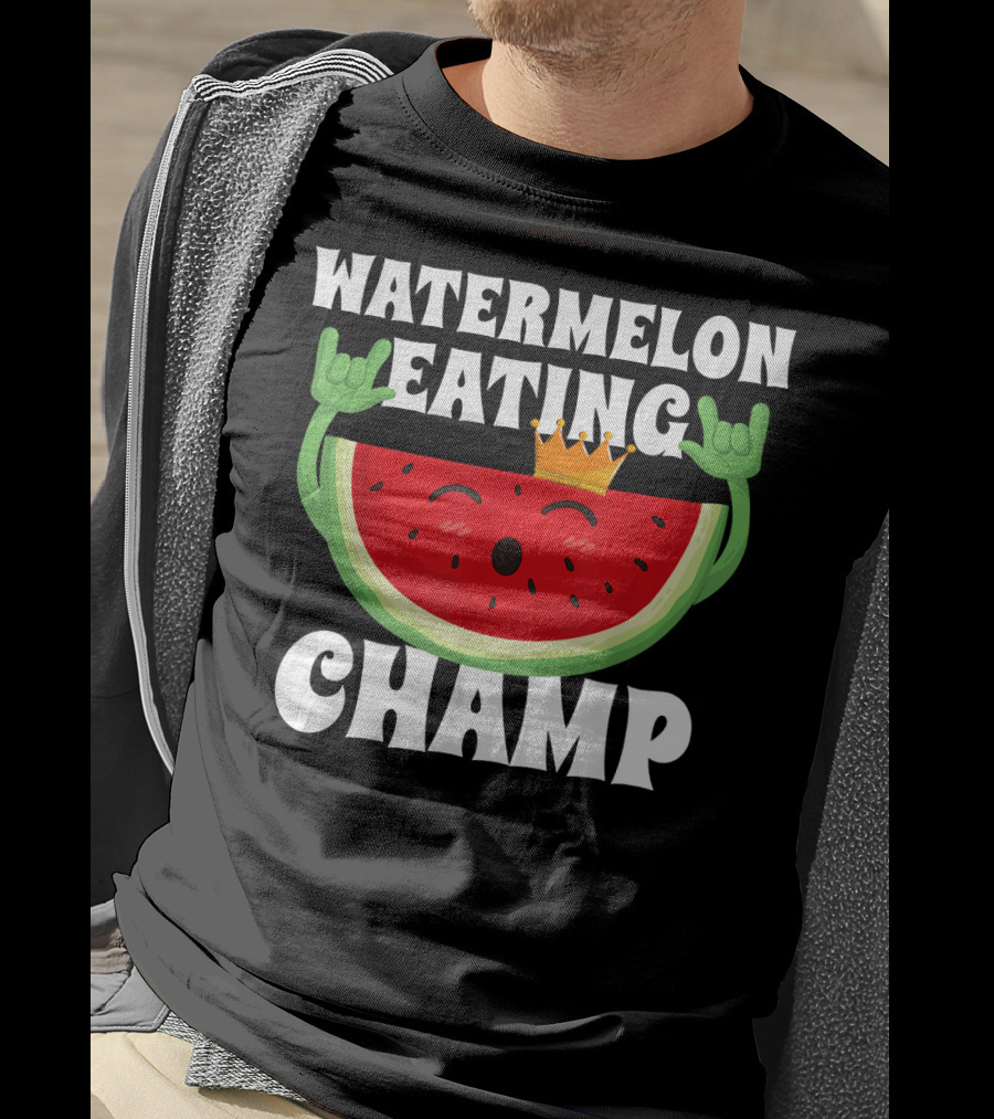 Watermelon Eating Champ Melon Contest Co King With Crown Celebrating Victory T-Shirt
