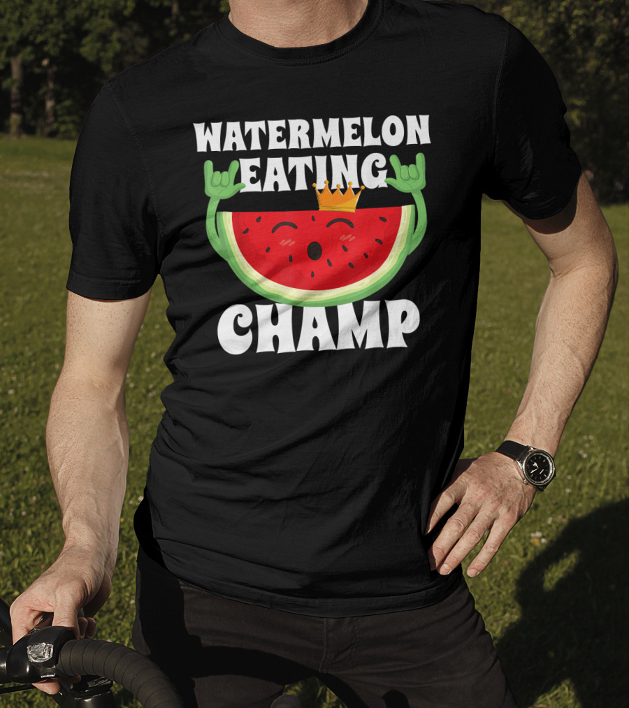 Watermelon Eating Champ Melon Contest Co King With Crown Celebrating Victory T-Shirt