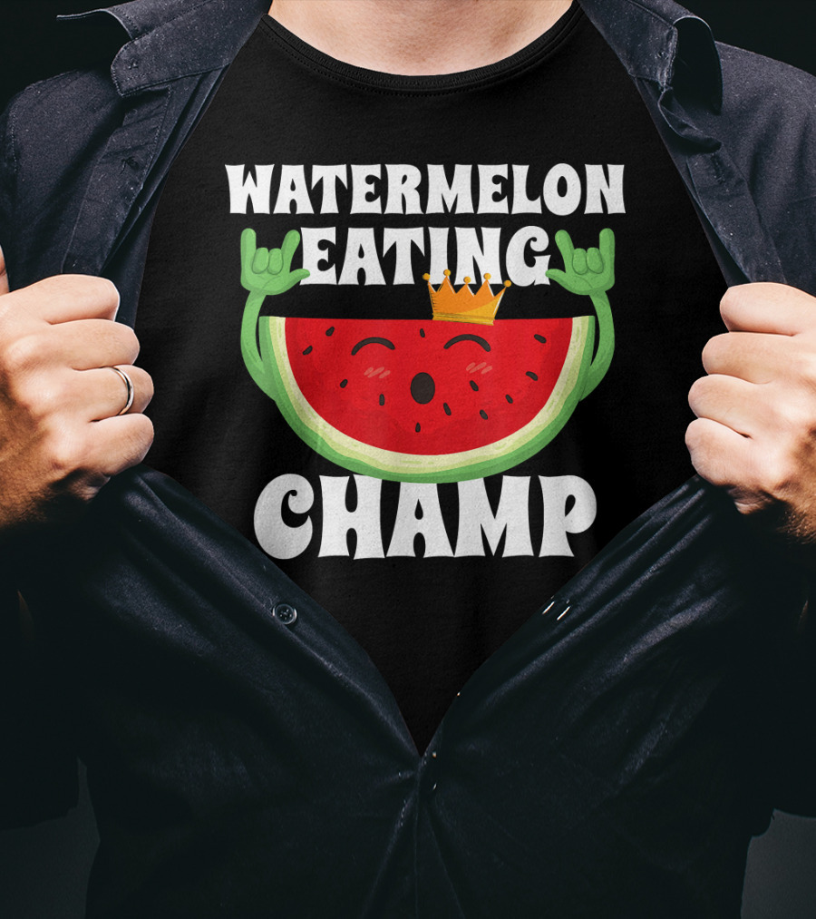 Watermelon Eating Champ Melon Contest Co King With Crown Celebrating Victory T-Shirt