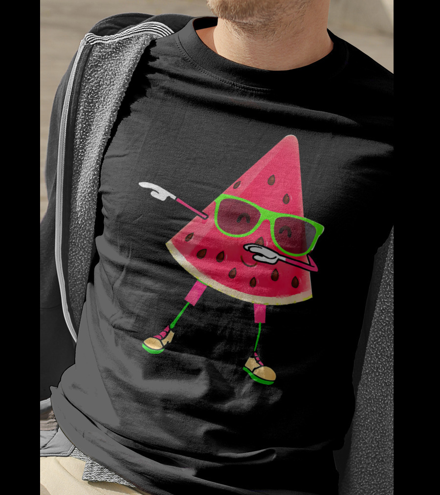 Dabbing Watermelon Funny Watermelon Slice With Sunglasses T-Shirt