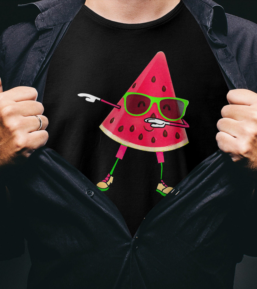Dabbing Watermelon Funny Watermelon Slice With Sunglasses T-Shirt