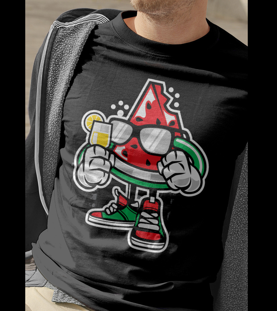 Watermelon Lover Summer Time Graffiti Cool Slice With Shades And Sneakers T-Shirt