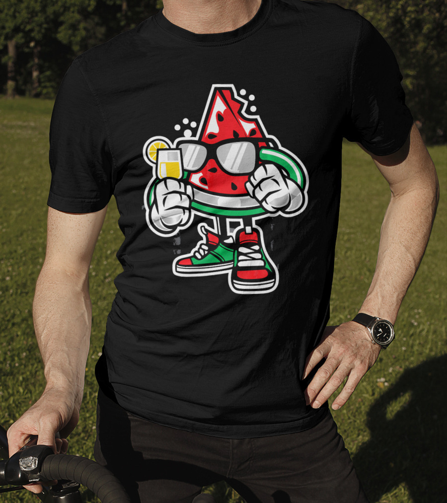 Watermelon Lover Summer Time Graffiti Cool Slice With Shades And Sneakers T-Shirt
