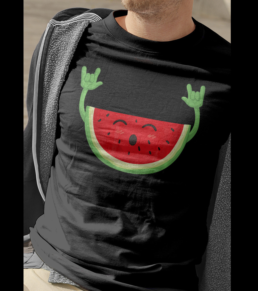Watermelon Dancing Watermelon Rock On Hand Gesture T-Shirt