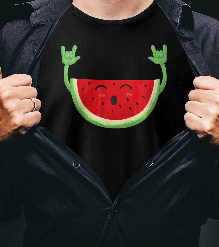 Watermelon Dancing Watermelon Rock On Hand Gesture T-Shirt
