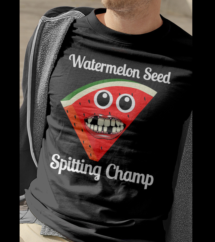 Watermelon Seed Spitting Champ Funny Cartoon Face T-Shirt