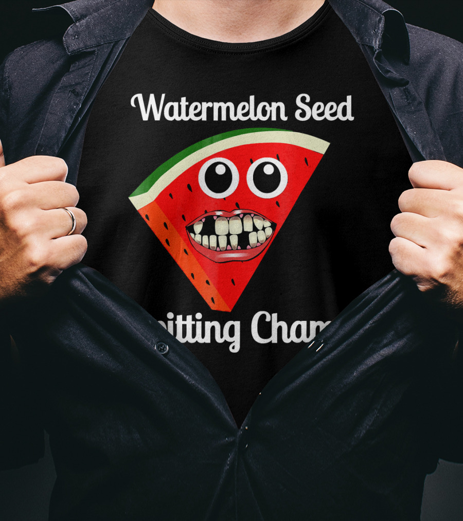 Watermelon Seed Spitting Champ Funny Cartoon Face T-Shirt
