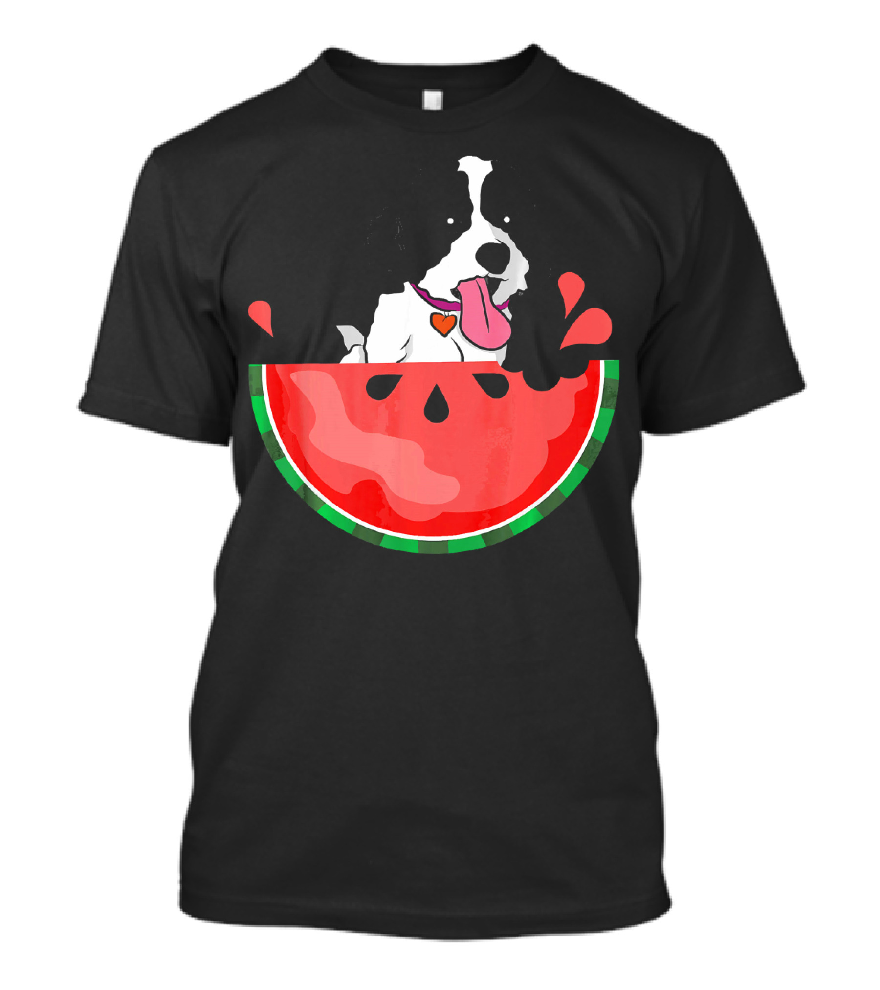 Shih Tzu Sitting In Watermelon Slice With Heart Collar Summer Fun T-Shirt