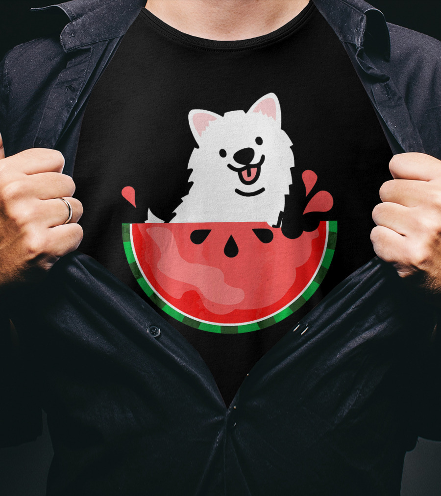 Watermelon Samoyed Summer Va Playful Pup Fun T-Shirt