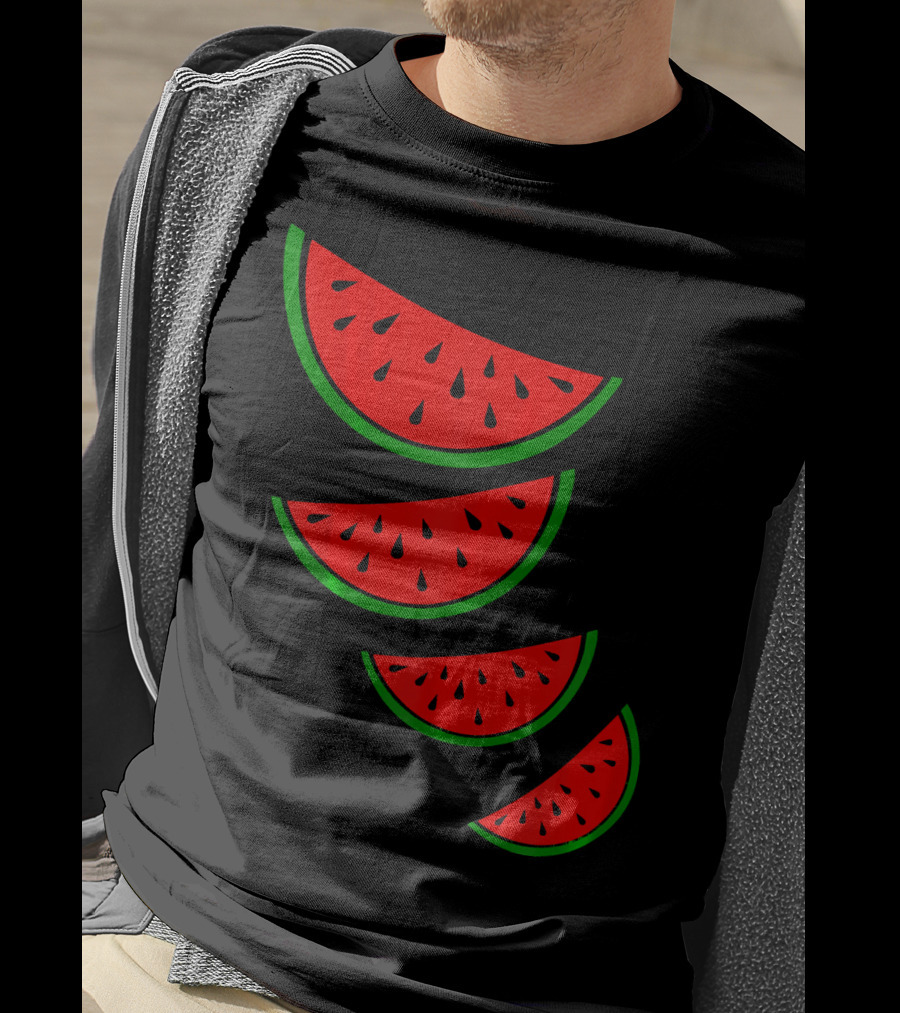 Watermelon Pink Green White Slices Diagonal T-Shirt