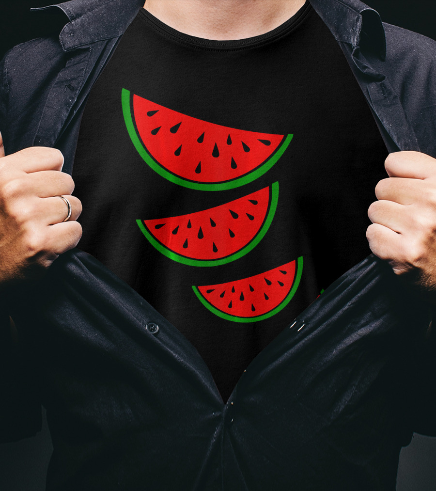 Watermelon Pink Green White Slices Diagonal T-Shirt