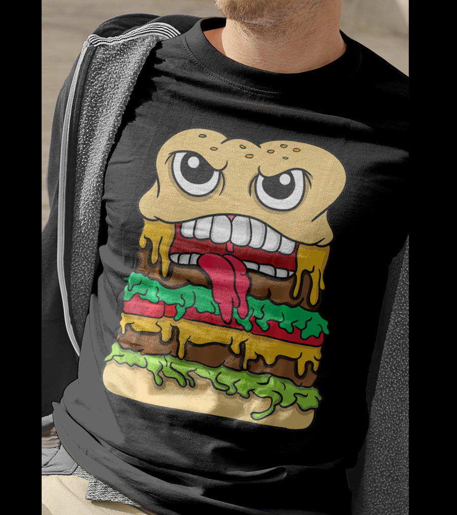Burger Hamburger Cheeseburger Face With Tongue Out Lettuce And Cheese Layers T-Shirt