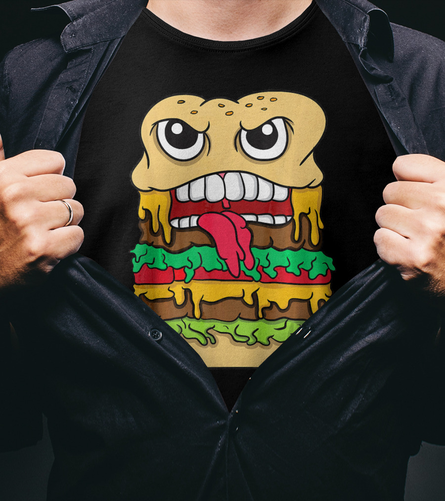Burger Hamburger Cheeseburger Face With Tongue Out Lettuce And Cheese Layers T-Shirt