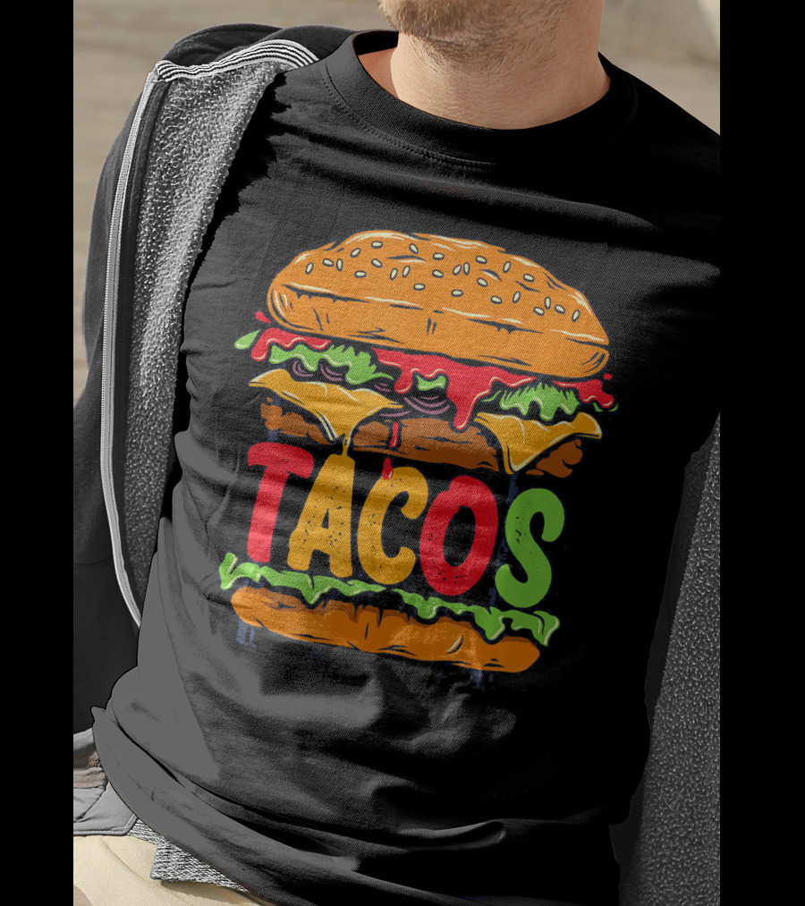 Tacurger Burger Mexican Tortilla Tacos Bold Colorful Lettuce Cheese Combo T-Shirt