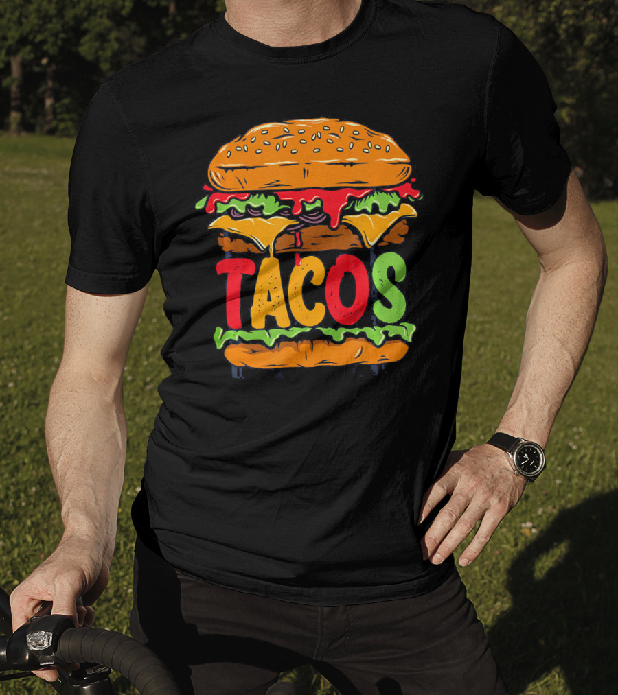 Tacurger Burger Mexican Tortilla Tacos Bold Colorful Lettuce Cheese Combo T-Shirt