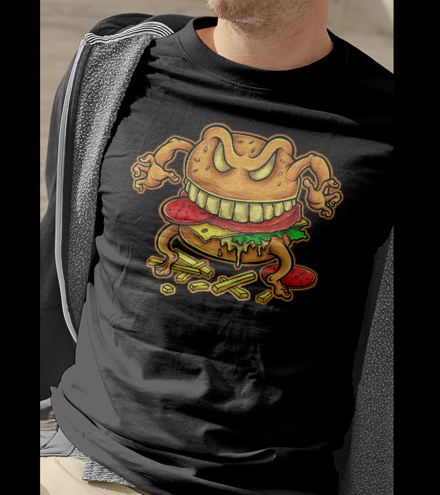 Giant Monster Burger With Muscular Arms And Fries T-Shirt
