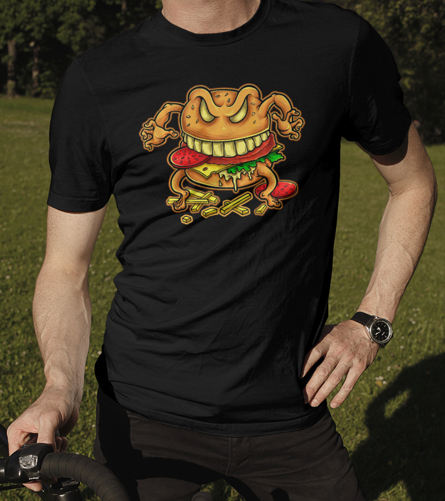Giant Monster Burger With Muscular Arms And Fries T-Shirt
