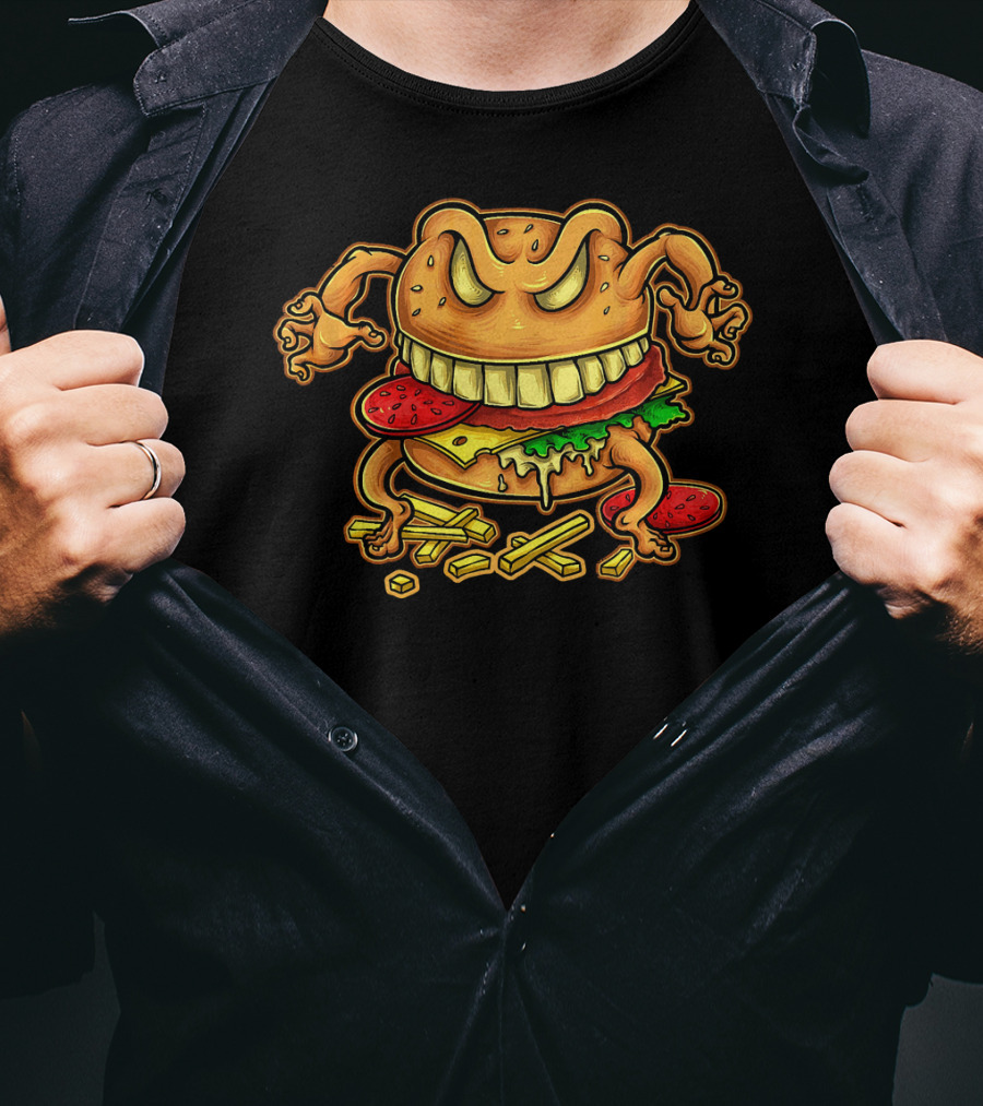 Giant Monster Burger With Muscular Arms And Fries T-Shirt