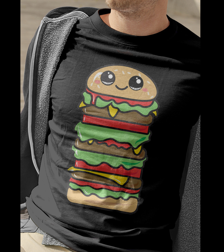Kids Funny Kawaii Hamburger Burger Eat Food Boy T-Shirt
