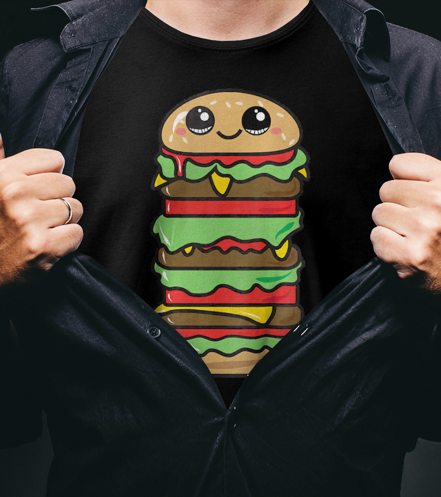 Kids Funny Kawaii Hamburger Burger Eat Food Boy T-Shirt