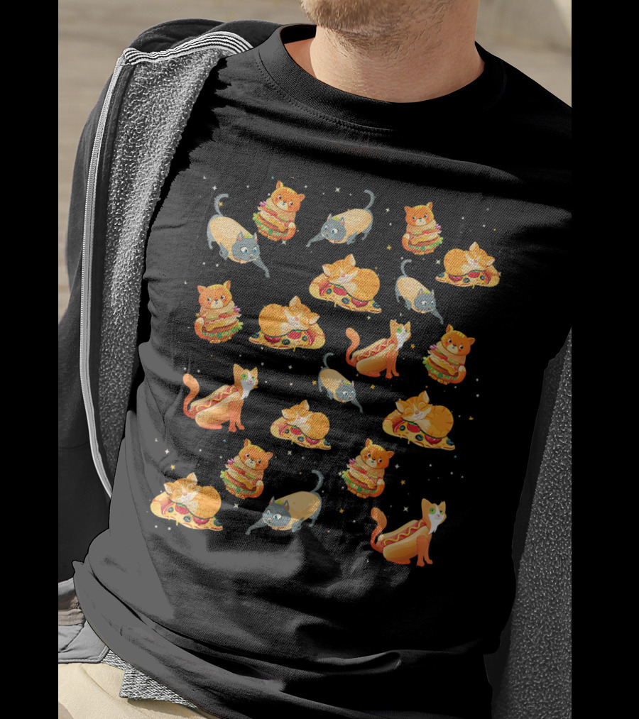 Crazy Space Cat Food Pizza Taco Hot Dog Delight T-Shirt
