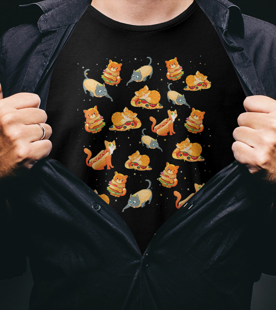 Crazy Space Cat Food Pizza Taco Hot Dog Delight T-Shirt