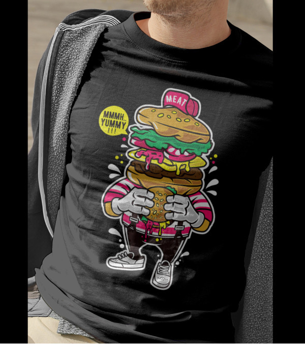 MMMH Yummy Funny Cute Unique Meat Grafitti Hamburger T-Shirt