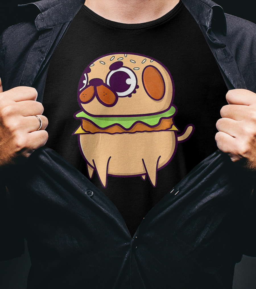 Cute Pug Hamburger Funny Pug Burger Love T-Shirt