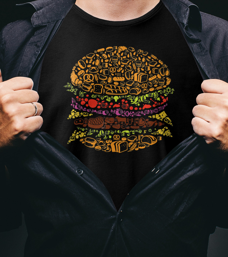 Vintage Cheeseburger Iconic Ingredients Montage T-Shirt