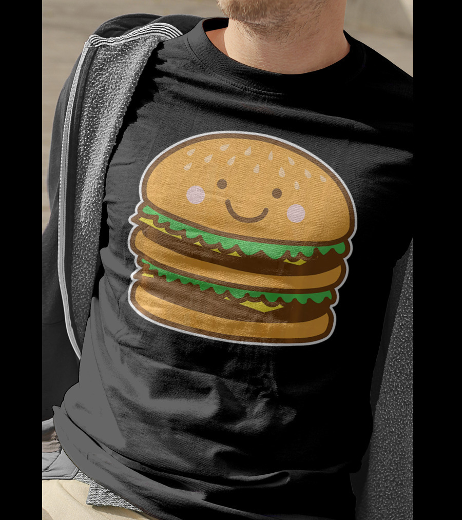 Funny Cute Burger Smiley Face Halloween Costume T-Shirt