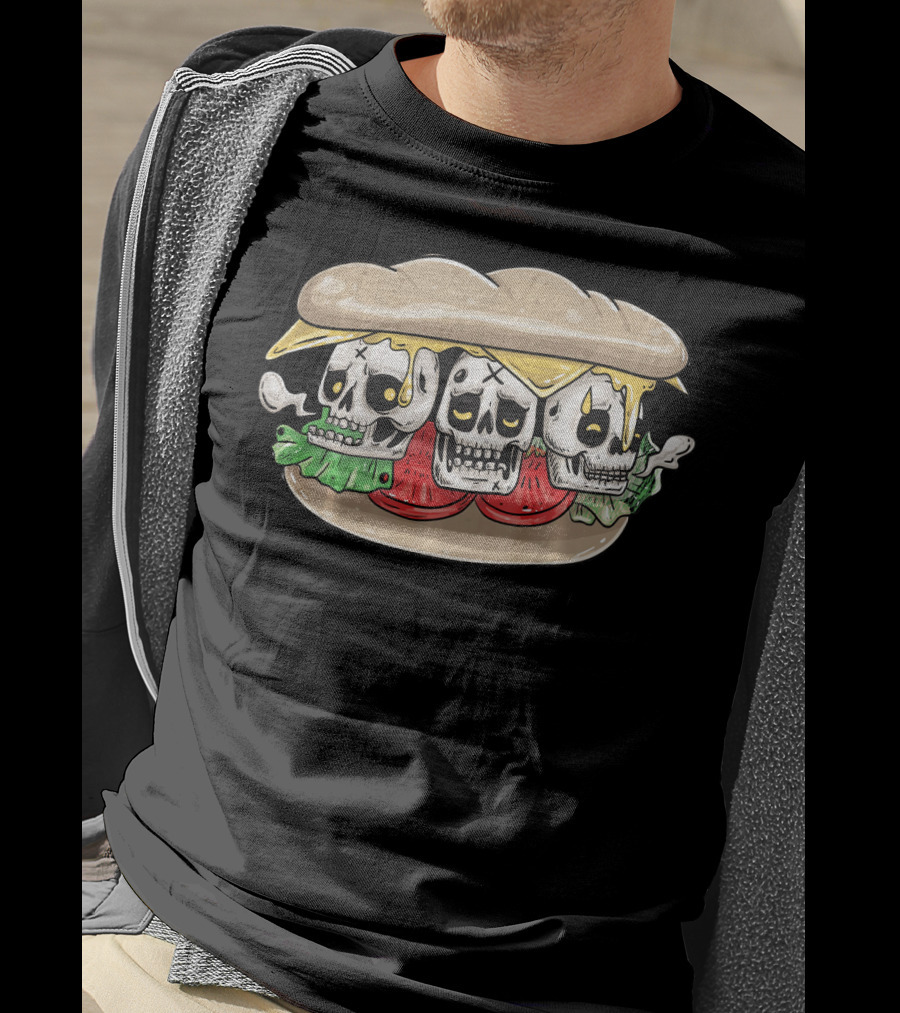 Three Skull Burger With Cheese And Lettuce T-Shirt