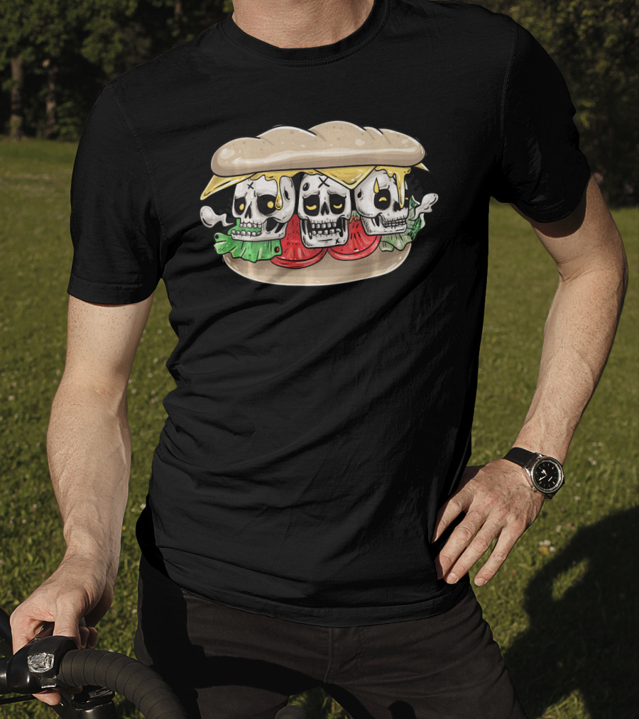 Three Skull Burger With Cheese And Lettuce T-Shirt