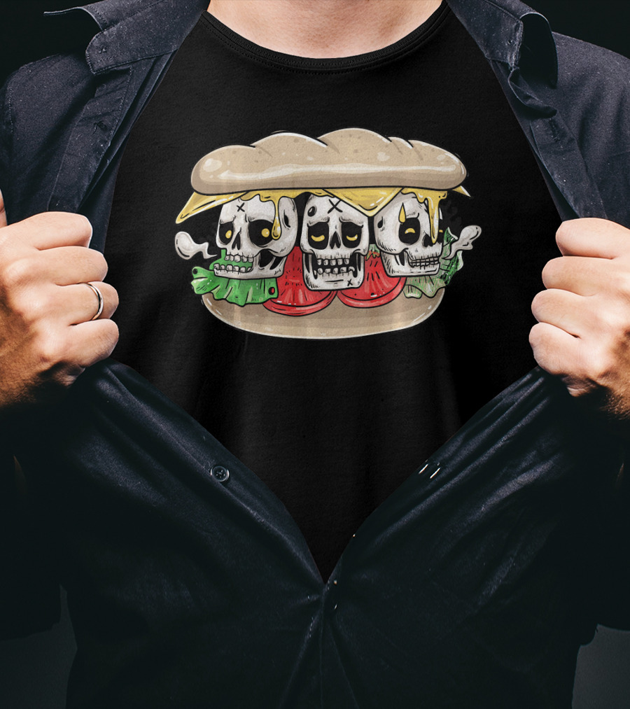 Three Skull Burger With Cheese And Lettuce T-Shirt