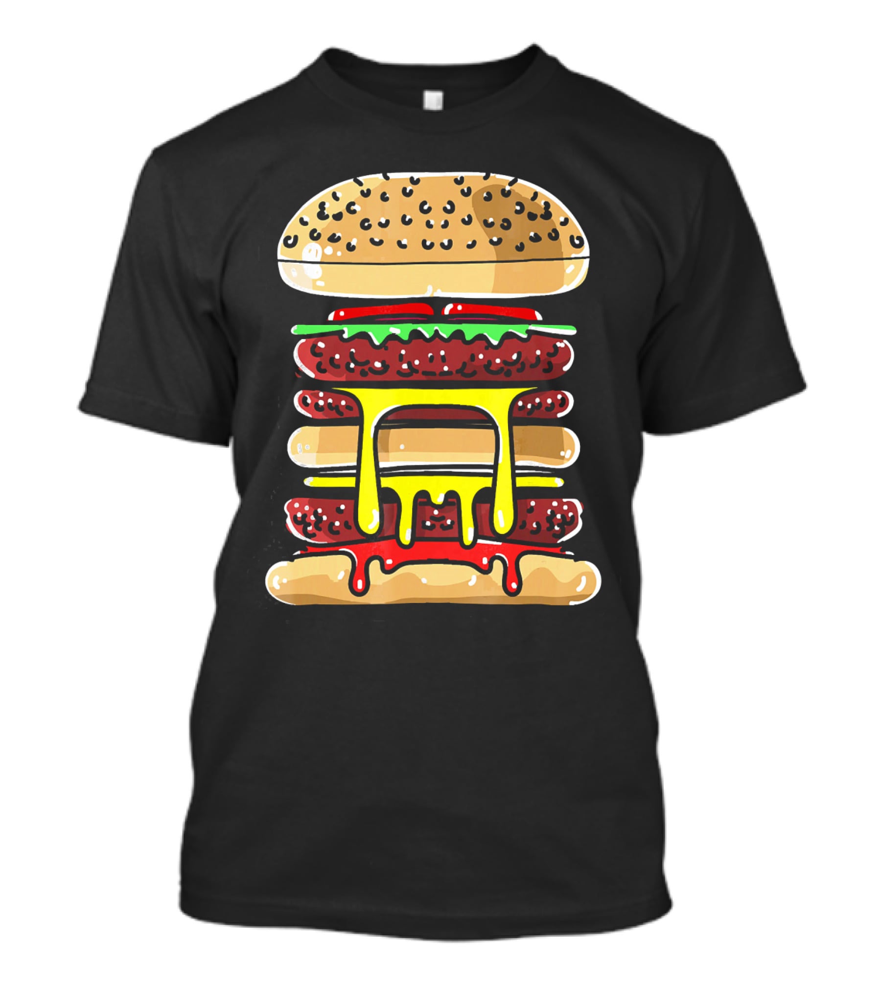 Hamburger Cheeseburger Layered Dripping Fast Food Comic T-Shirt