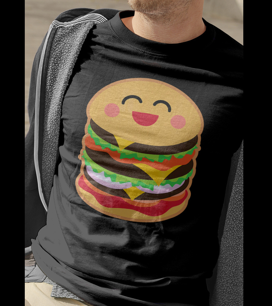 Smiling Happy Hamburger Emoji Stack T-Shirt