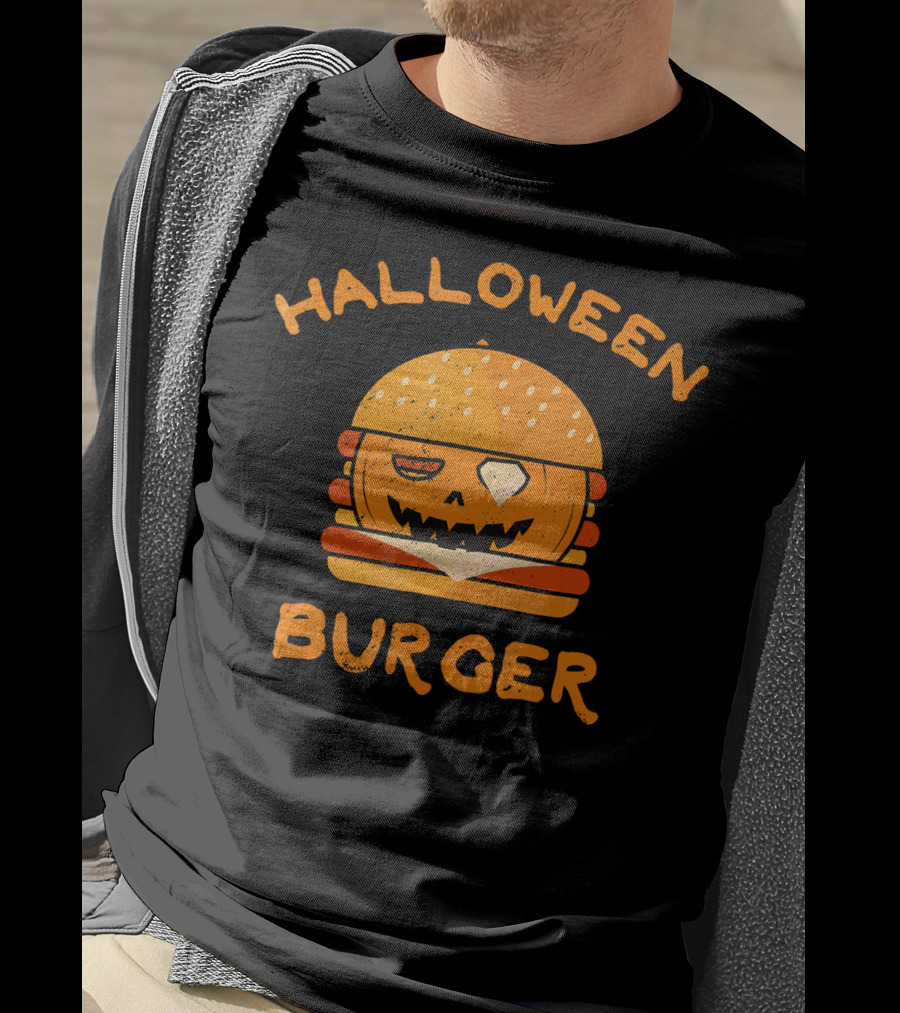 Halloween Pumpkin Burger Jack-O'-Lantern Face T-Shirt